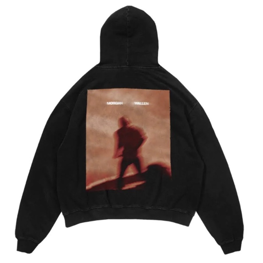 Morgan Wallen Official Heavyweight Blur Photo Black Hooded Sweatshirt Sz M